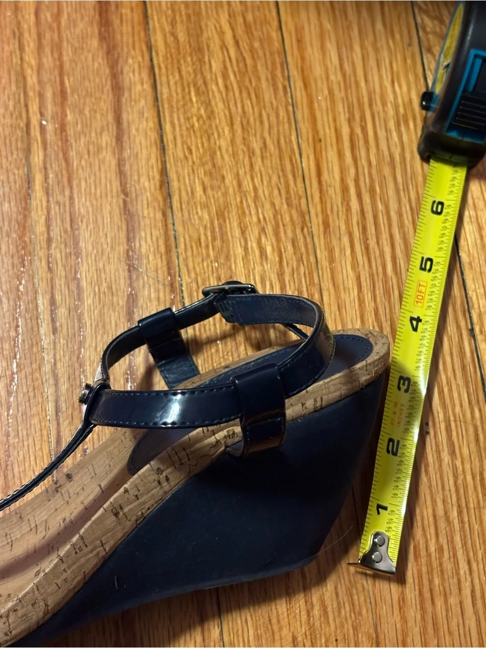 Lauren Ralph Lauren Rosalia Navy Patent Wedge Sandals Cork Footbed Size 9B